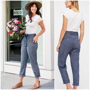 FP Rumors Yarn Dye Harem Pants Cropped Navy Sz 0 Cotton Coastal Boho Euro summer